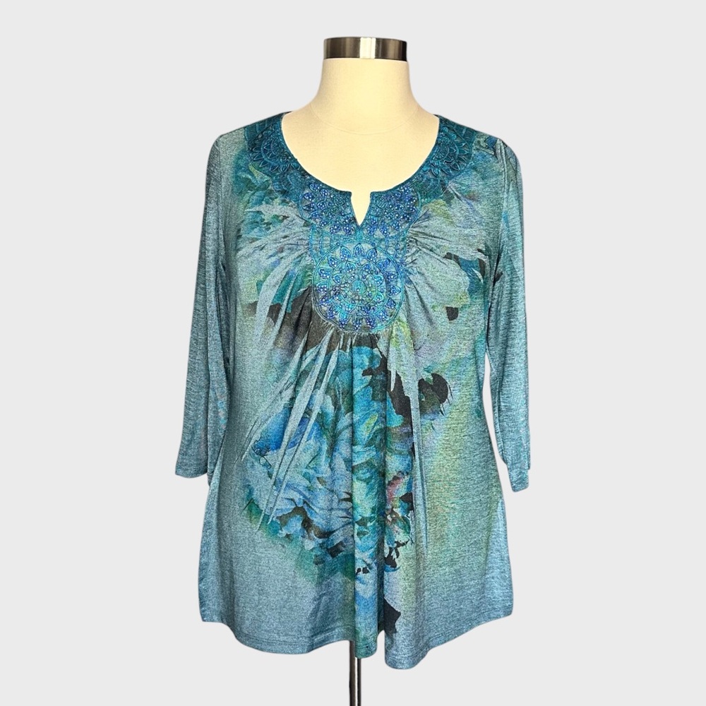Energe Embellished Boho Tunic Top with Beaded Neckline